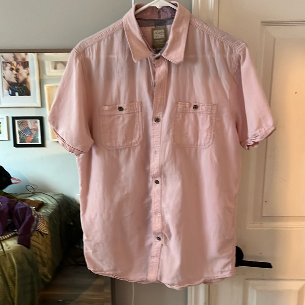 Men’s pink short sleeve button up – 100% linen